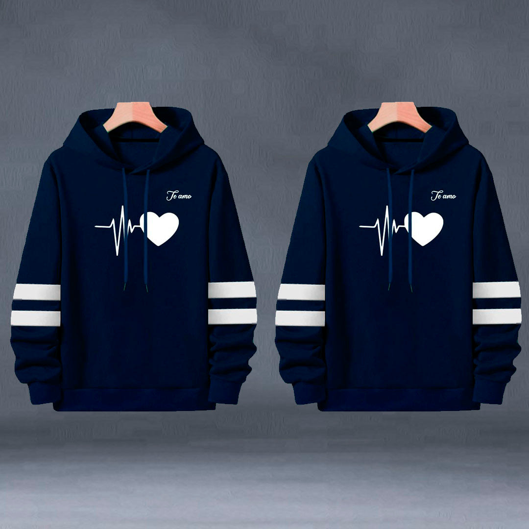 Buzo Buso Hoodie Pareja Azul Corazón